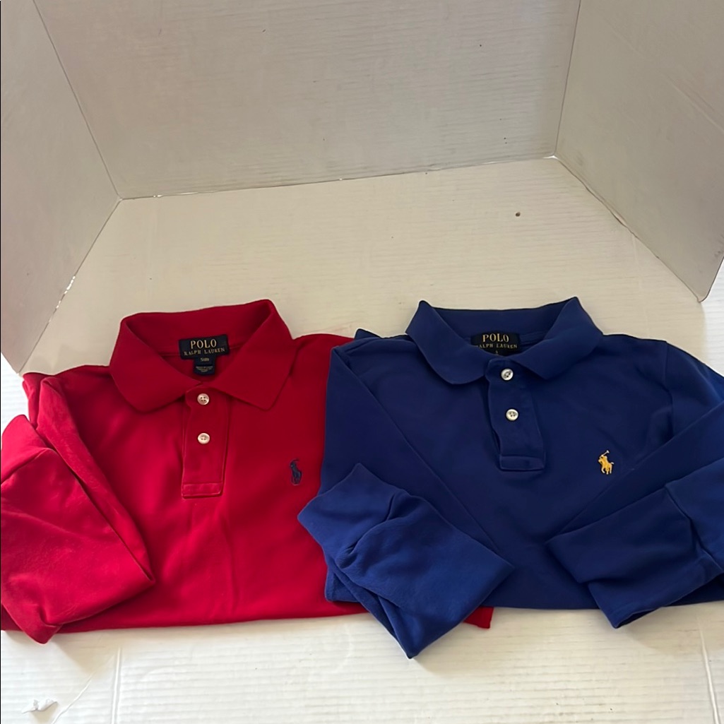 Polo By Ralph Lauren Kids Red And Blue Long Sleeve Polo Shirts (2 Shirts)